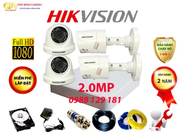 Bộ 4 Mắt Camera Hikvision 2M 1080P