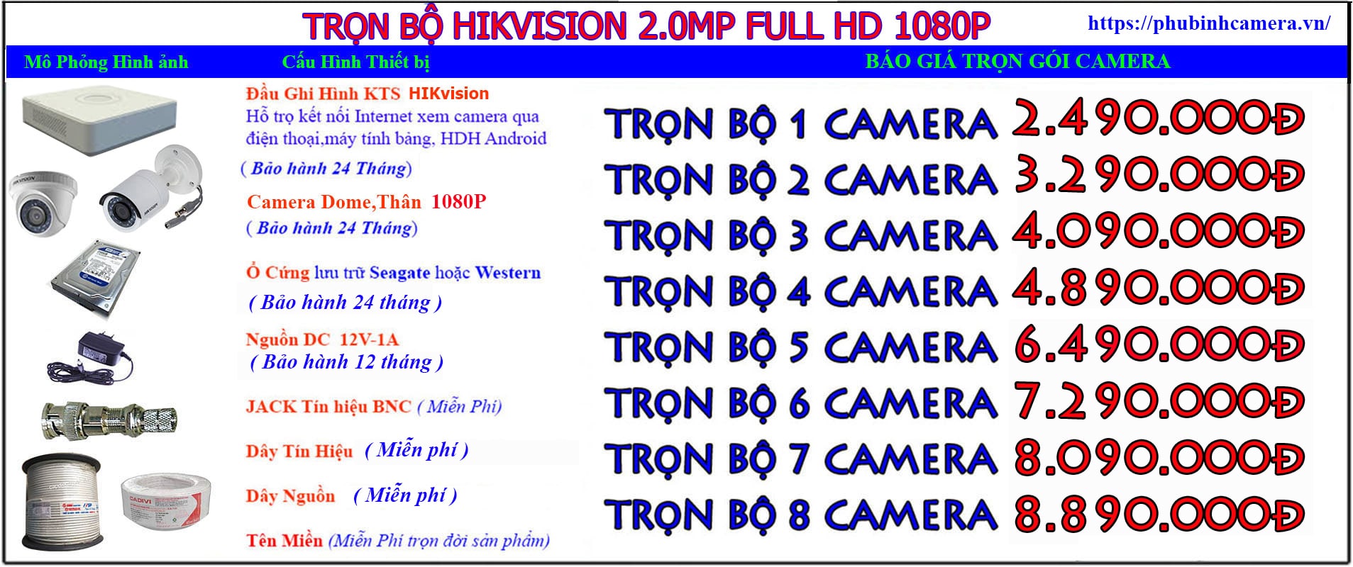 lắp đặt camera trọn bộ hikvision 2.0-1080P