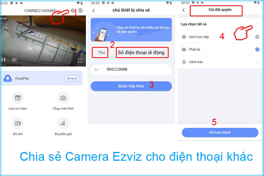 chia sẻ tài khoản camera Ezviz